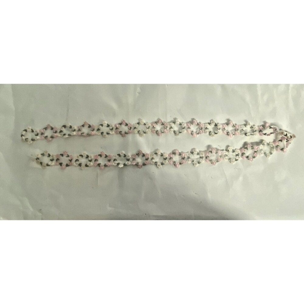 Vintage Embroidered Floral Ribbon Mesh White Pink Flowers 2in x 57in Trim Sewing - Picture 6 of 9
